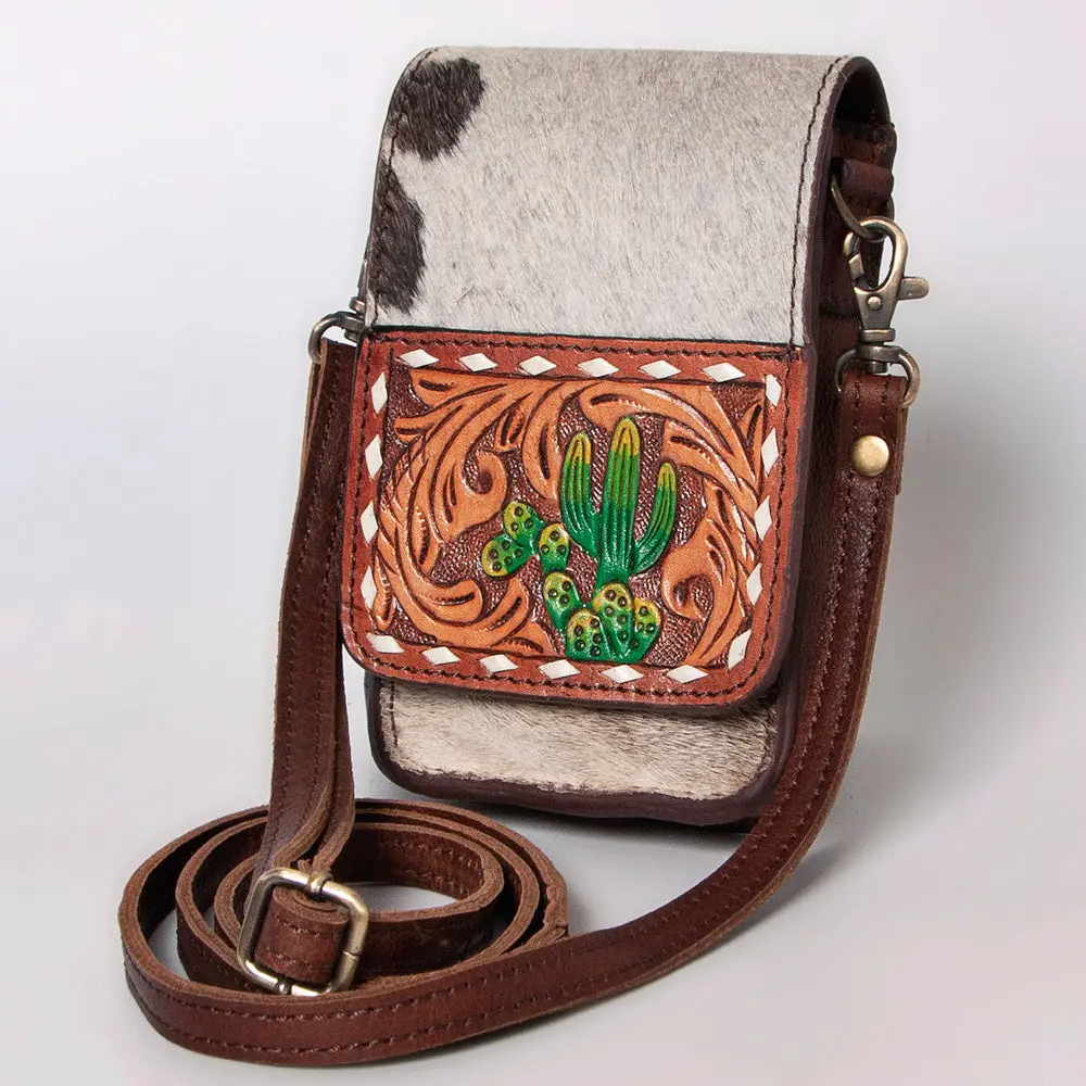 American Darling Cell Phone Holder Hand Tooled Hair-On Genuine Leather Women Bag Western Handbag Purse | Case 2