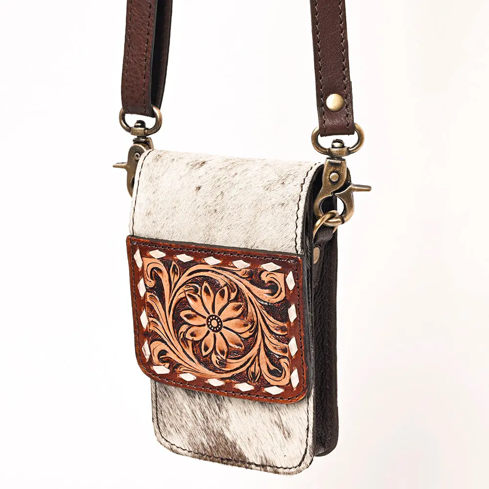 American Darling Cell Phone Holder Hand Tooled Hair-On Genuine Leather Women Bag Western Handbag Purse | Case 1