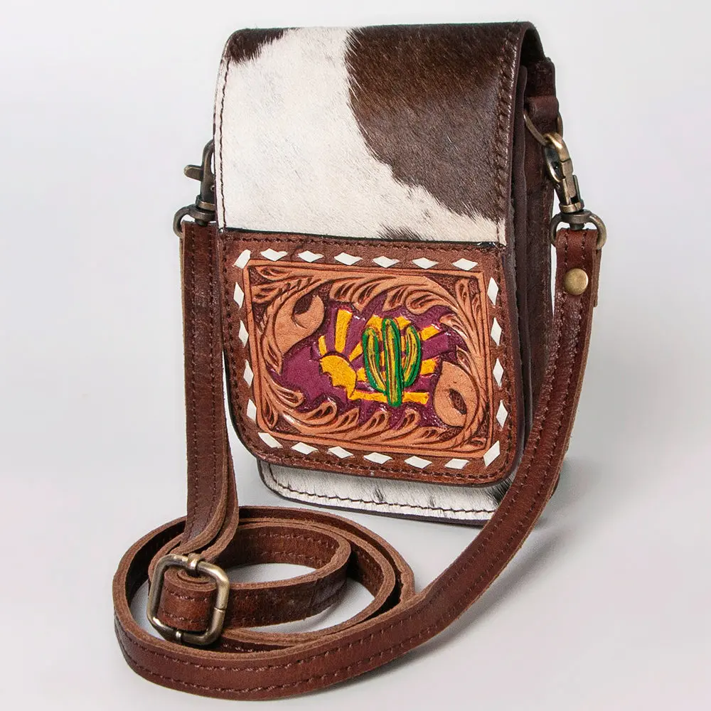 American Darling Cell Phone Holder Hand Tooled Hair-On Genuine Leather Women Bag Western Handbag Purse | Case 1