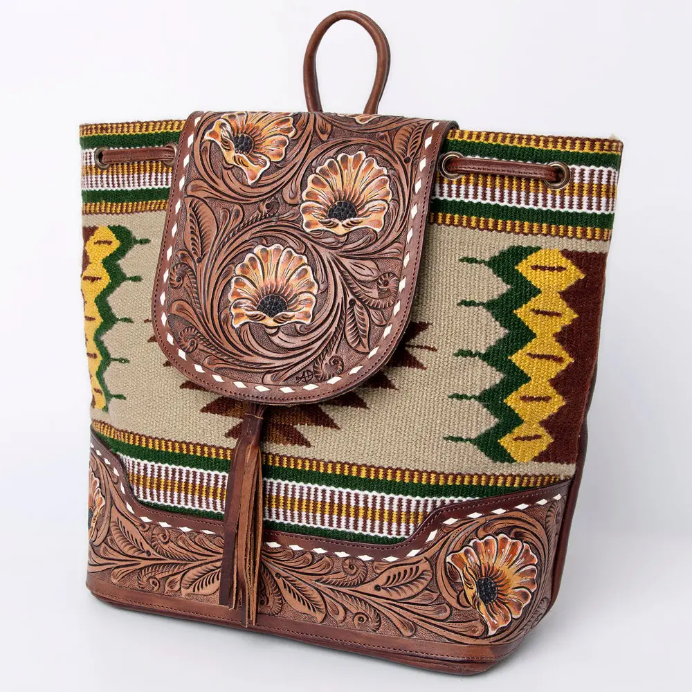American Darling Backpack Saddle Blanket Hand Tooled Genuine Leather Women Bag Western Handbag Purse 1