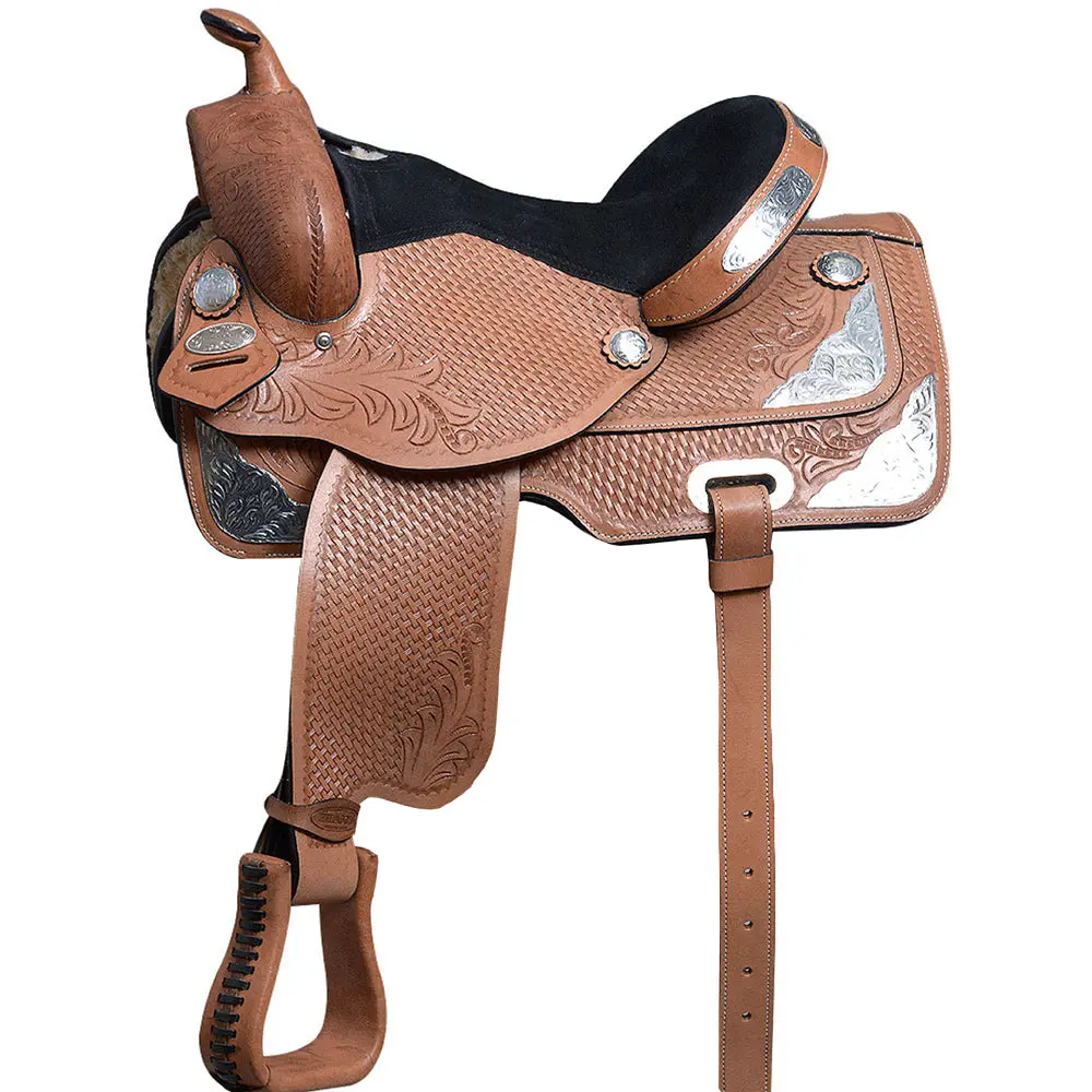 Hilason Western Horse Saddle Leather Treeless Trail Barrel Tan | For Horses 1