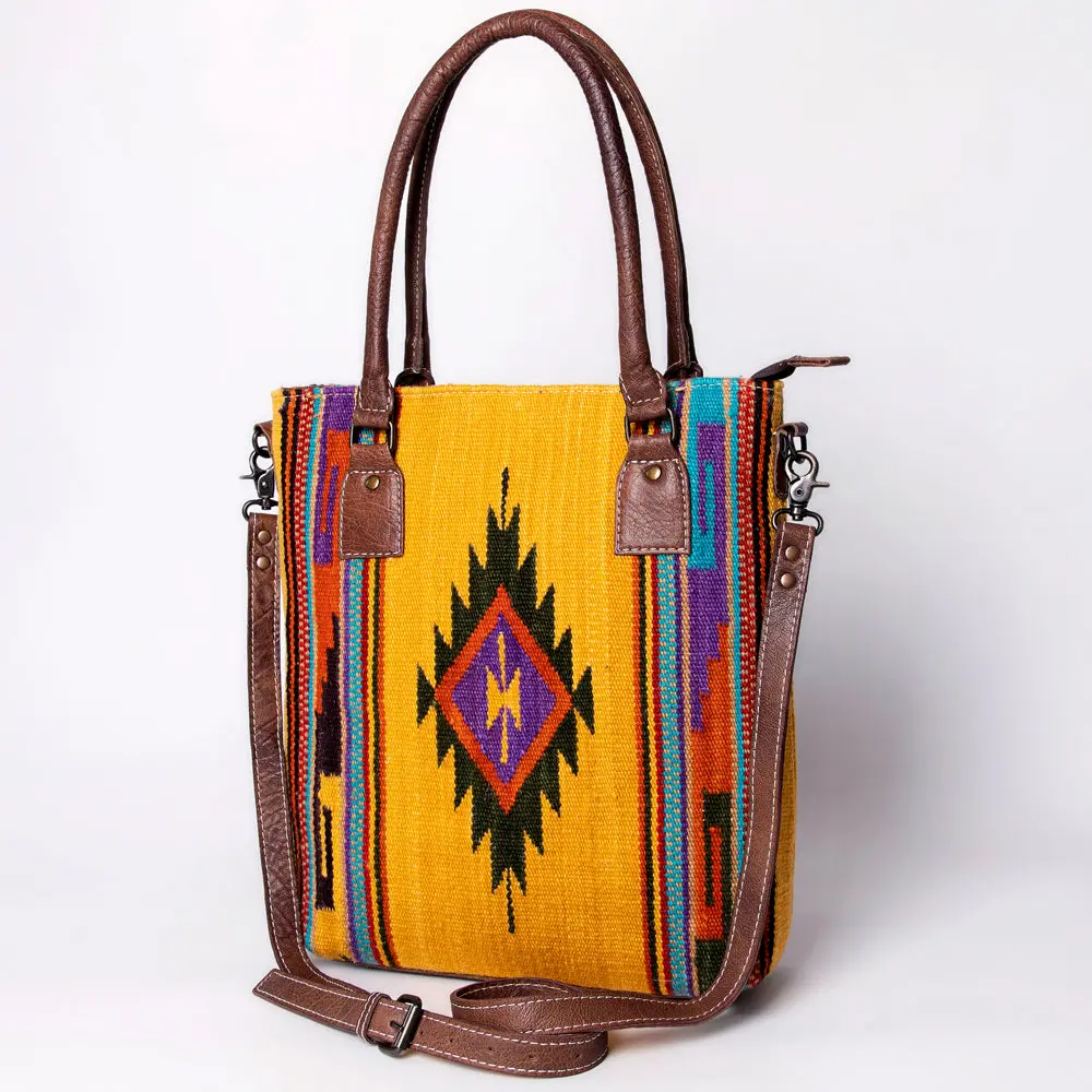 American Darling Saddle Blanket Tote Bag – Handwoven Wool Western Tote With Genuine Leather Handles & Spacious Interior 2