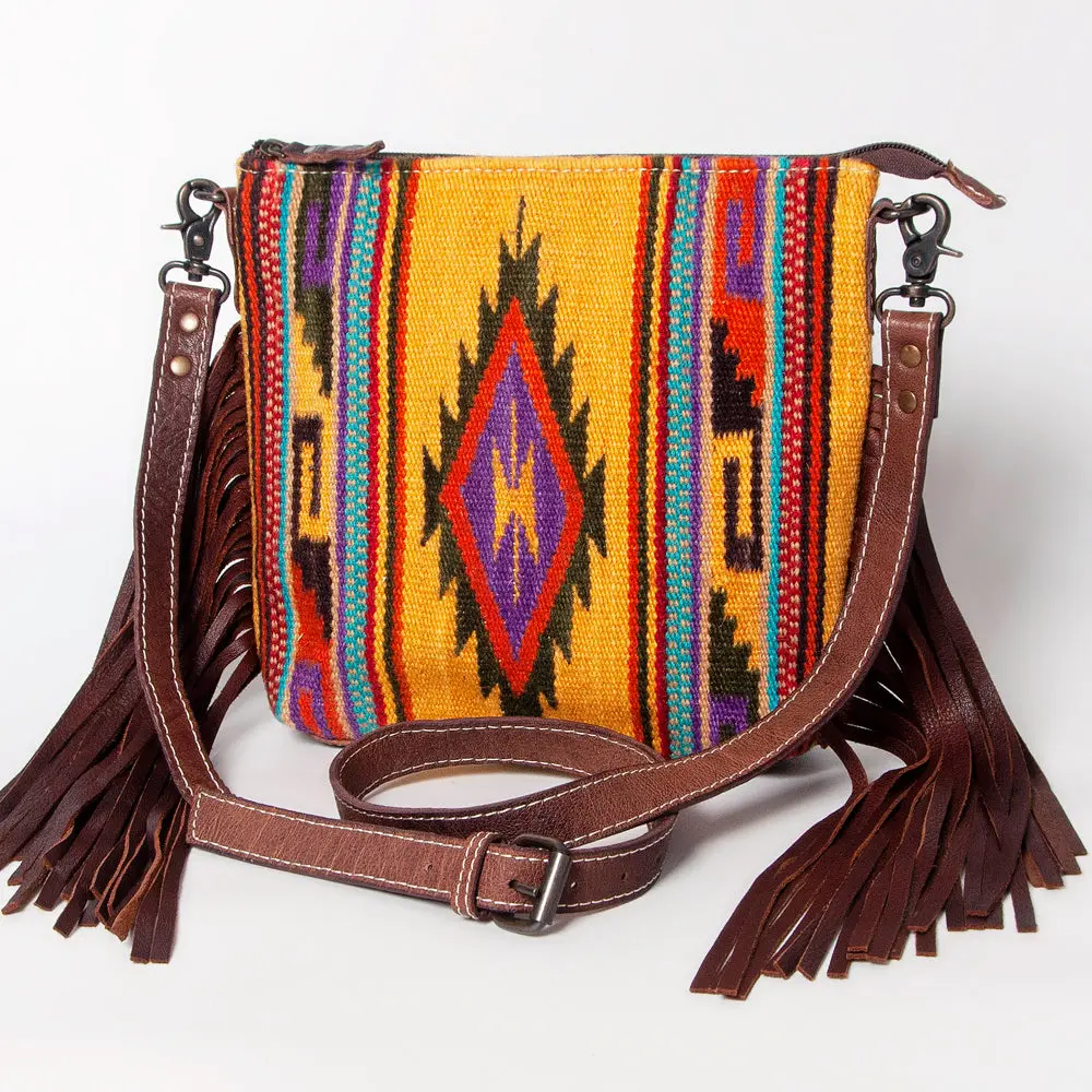American Darling Western Crossbody Bag – Handwoven Saddle Blanket With Genuine Leather And Fringes, Compact Everyday Purse 1