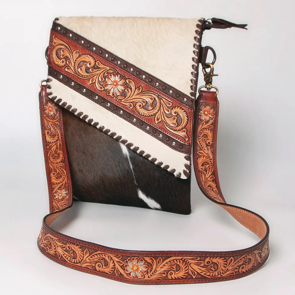 American Darling Messenger Hand Tooled Hair On Genuine Leather Western Women Bag Handbag Purse | Cute 1