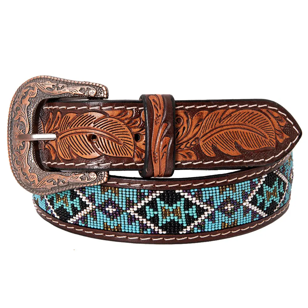 Hilason Western Genuine Leather Belt For Men Women Cowboy Cowgirl Handmade Unisex Full Grain Heavy Duty Tooled Beaded 1