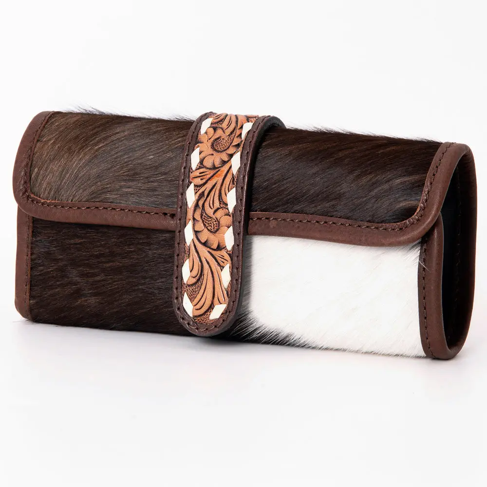American Darling Jewelry Case For Women - Hair-On Cowhide, Hand Tooled Floral Carved Leather & Buck Stitched Travel Organizer 2