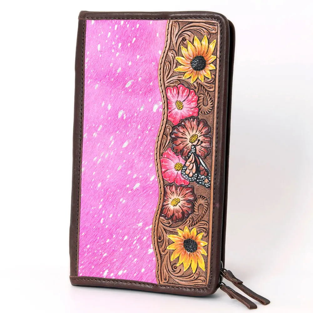 American Darling Jewelry Case For Women - Hair-On Cowhide, Hand Tooled Floral Carved Genuine Leather Travel Organizer 1