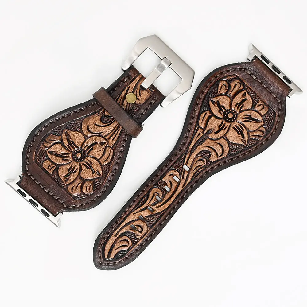 American Darling Floral Hand Tooled I Watch Men Women Genuine Leather Strap 2