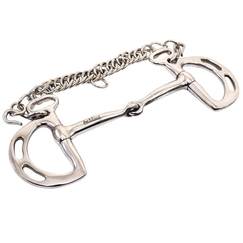 Bar H Equine Stainless Steel Broken Mouth D-Ring Kimberwick Snaffle Bit W/ Chain 1