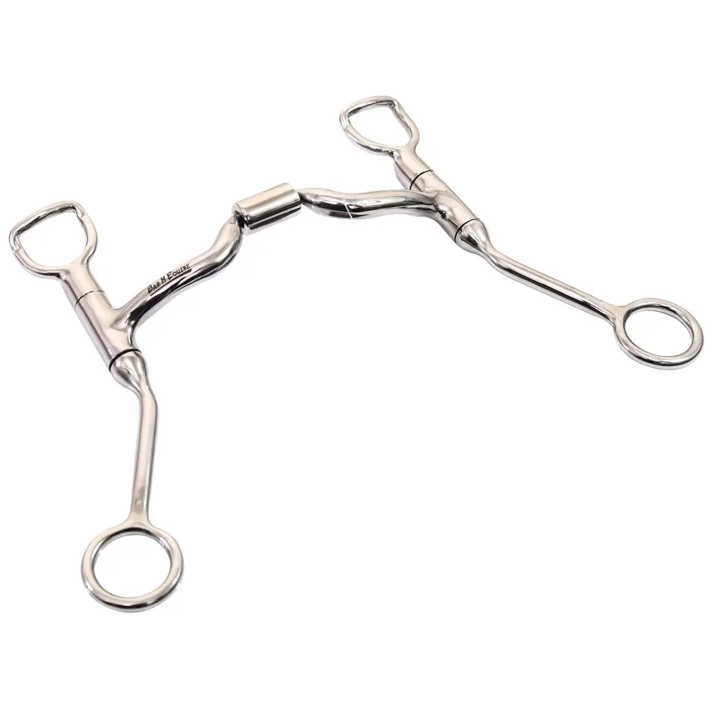Bar H Equine Western Stainless Steel Port Swivel Shank Snaffle Horse Mouth Bit W/ Roller 1