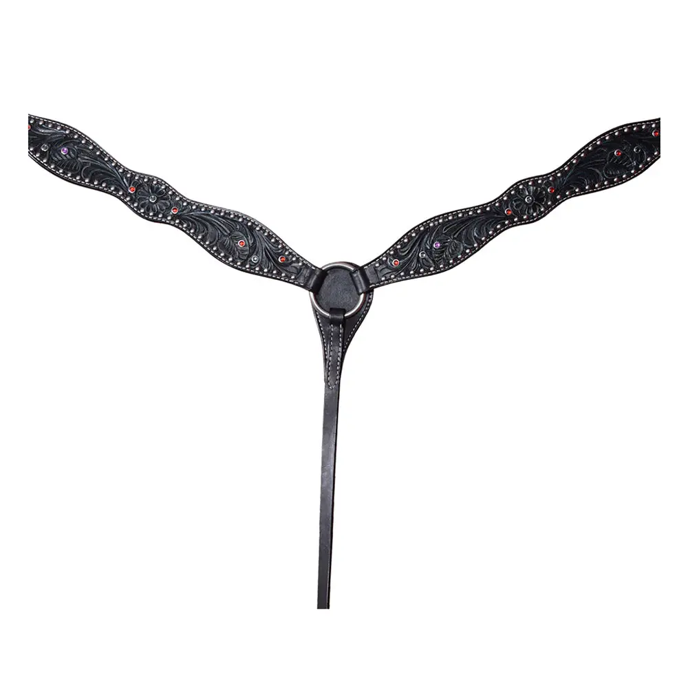 Hilason Western Horse Leather Breast Collar Floral Black | For Horses 1