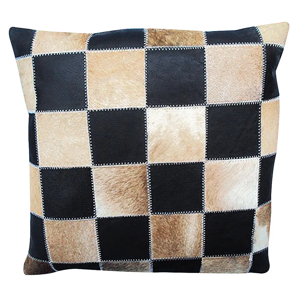 Pl424f- Smooth Leather Patchwork Cushion Pillow Cover 16 X 1