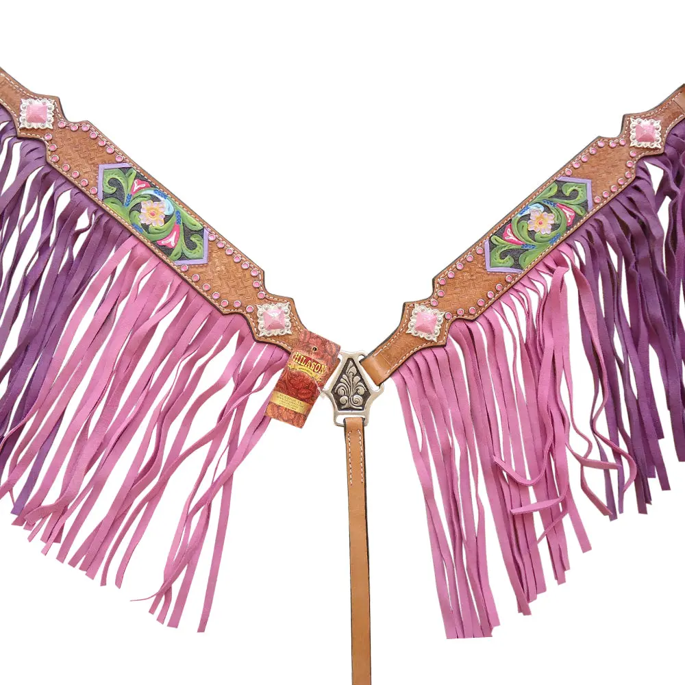 Hilason Western Horse Breast Collar Leather Tan Fringes 1