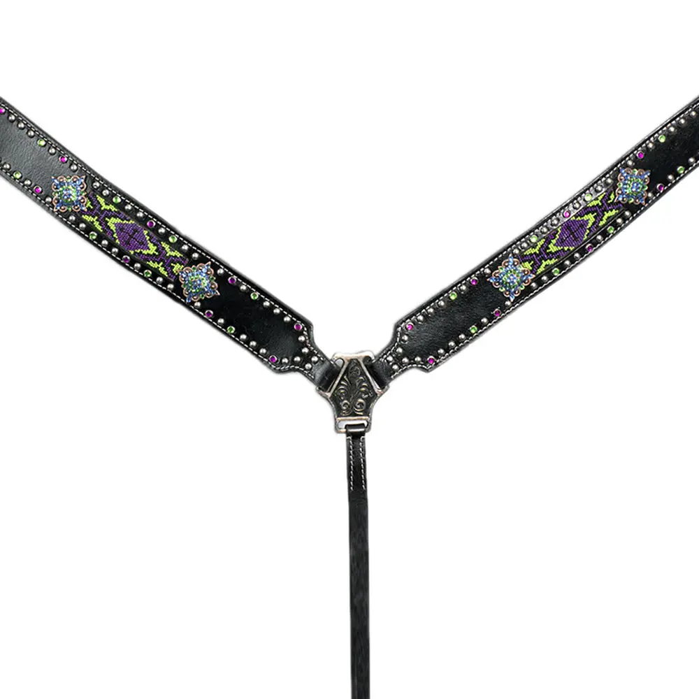 Hilason Western Horse Breast Collar Leather  Beaded Inlay Black 1