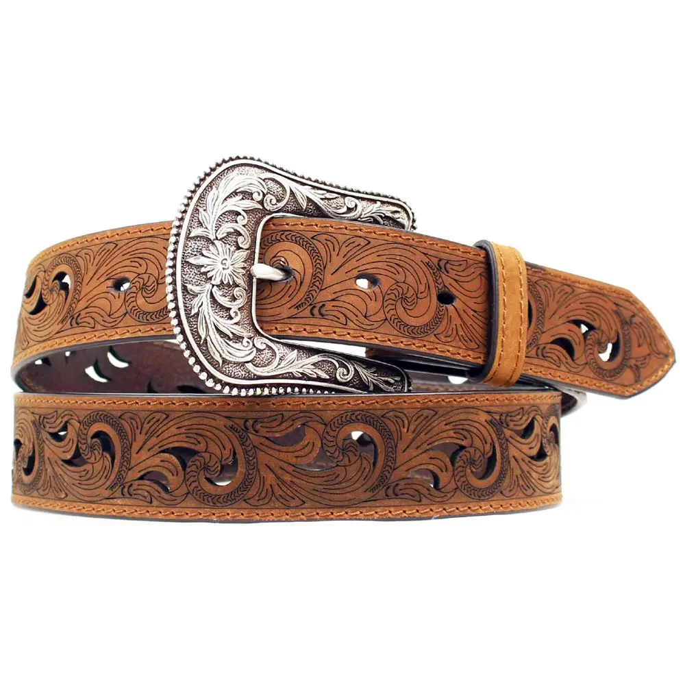 Ariat Belt 1-1/2 In Paisley Scroll Work Leather Ladies Engraved Buckle 1