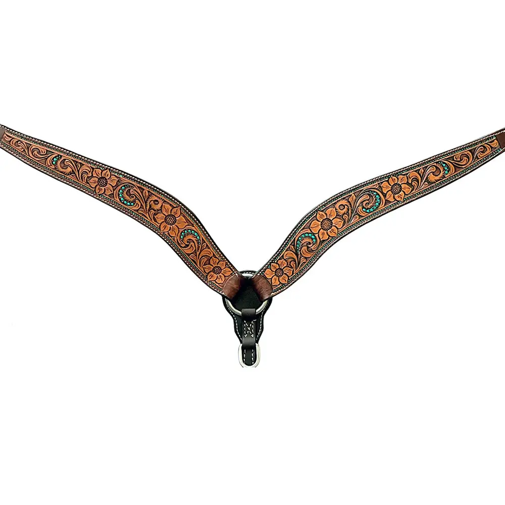 Bar H Equine Genuine Western American Leather Horse Premium Headstall & Breast Collar Set 1