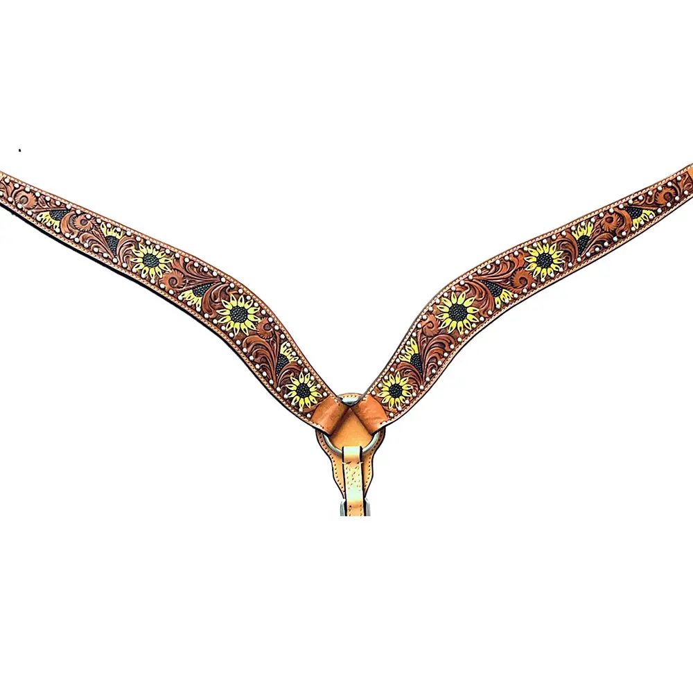 Bar H Equine Genuine Western American Leather Horse Premium Headstall & Breast Collar Set 1