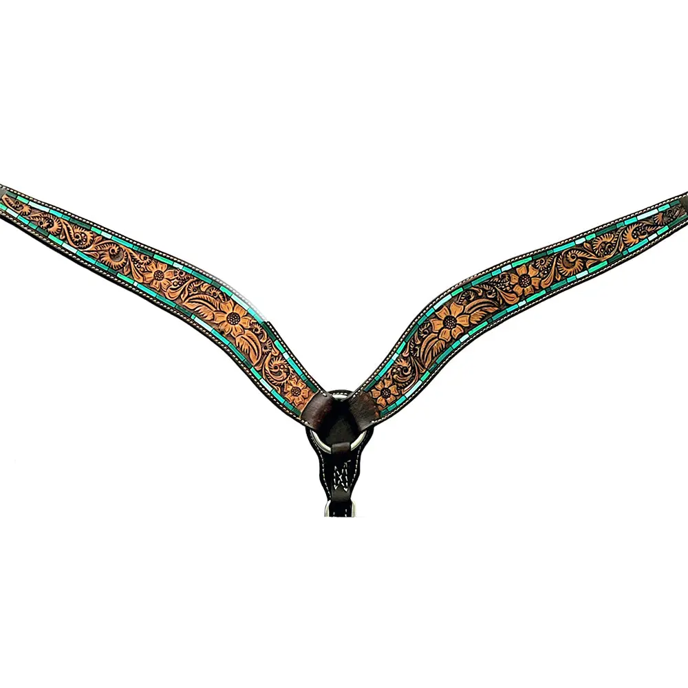 Bar H Equine Genuine Western American Leather Horse Premium Headstall & Breast Collar Set 3