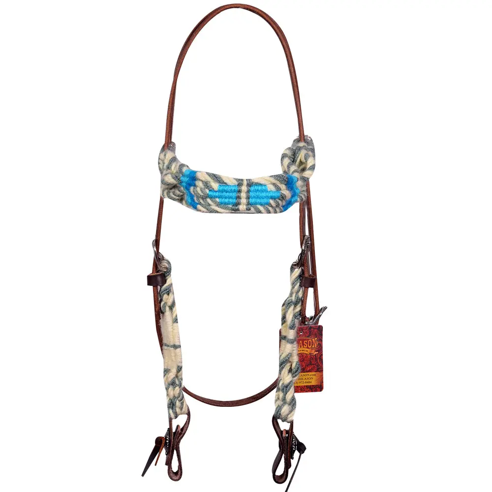 Hilason Western Wool Headstall & Breast Collar Tack Set Grey Turquoise | Leather For Horses 2