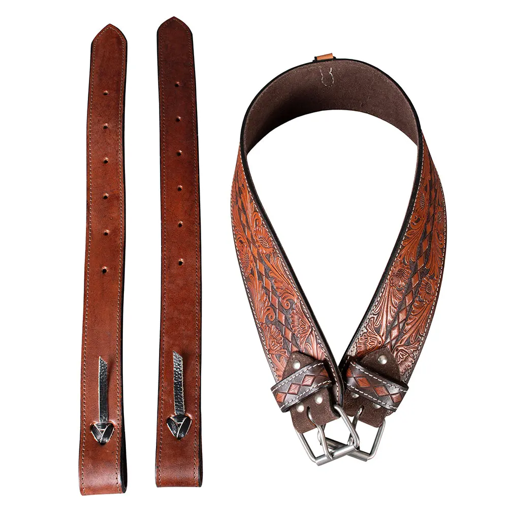 Comfytack Horse Saddle Flank Cinch Girth Handtooled Leather Billets Brown 1