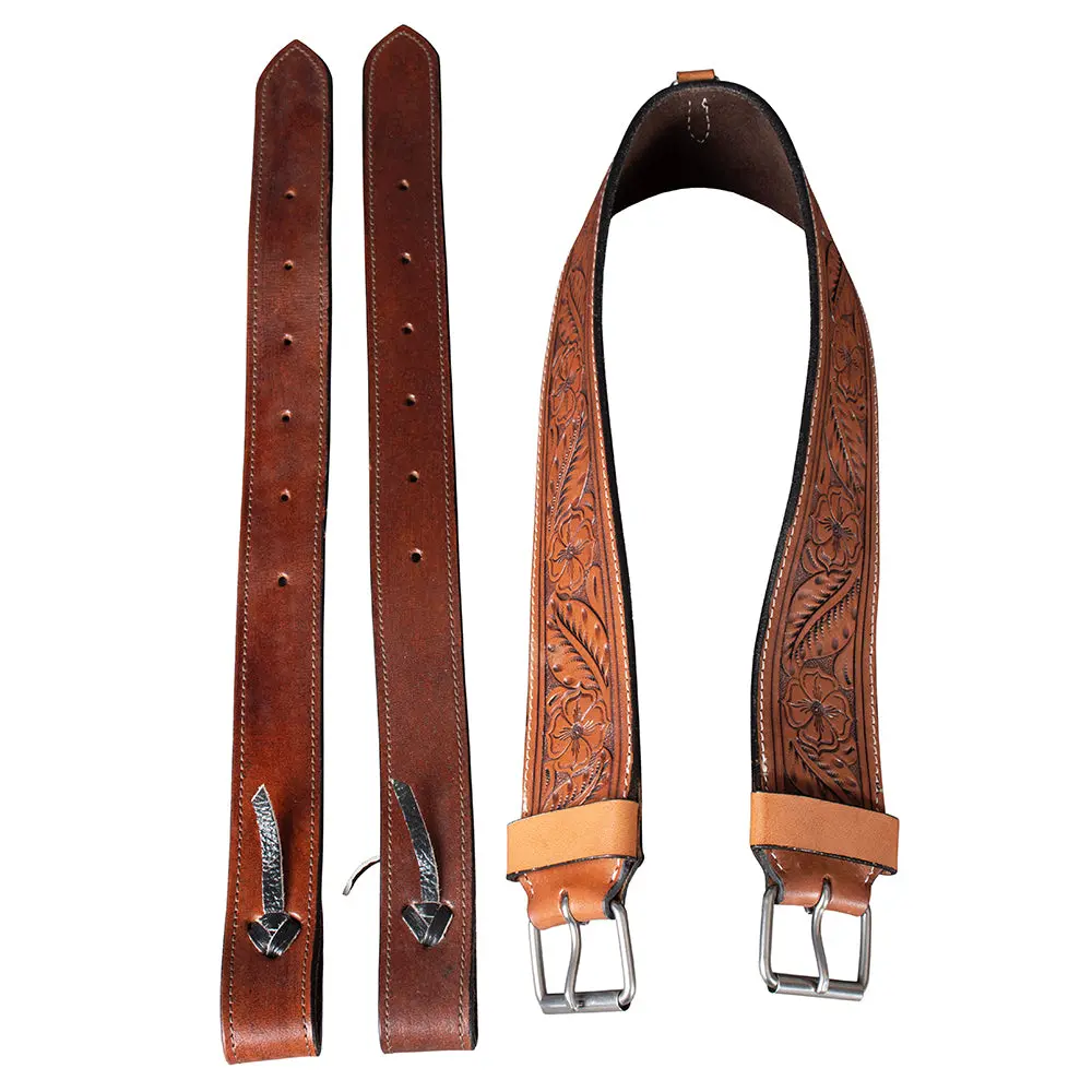 Comfytack Horse Saddle Flank Cinch Girth Handtooled Leather Billets Brown 1
