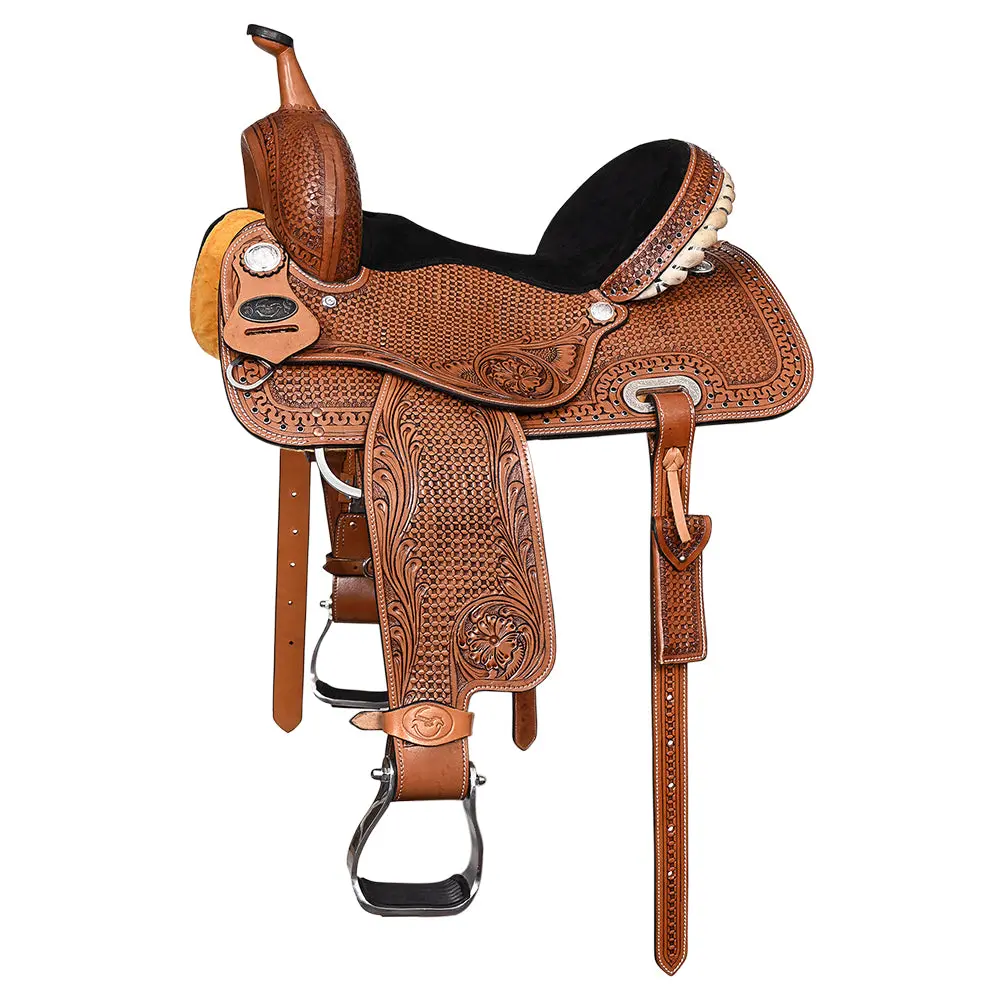 Comfytack Horse Barrel Racing American Leather Saddle Floral Dark Brown 3