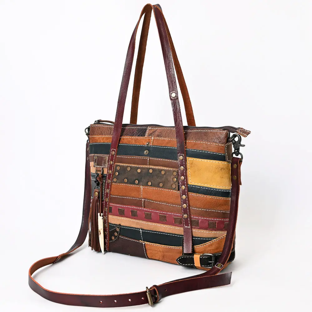 American Darling Leather Tote Bag – Colorful Leather Stripes, Western Style Handbag, Spacious Design 1