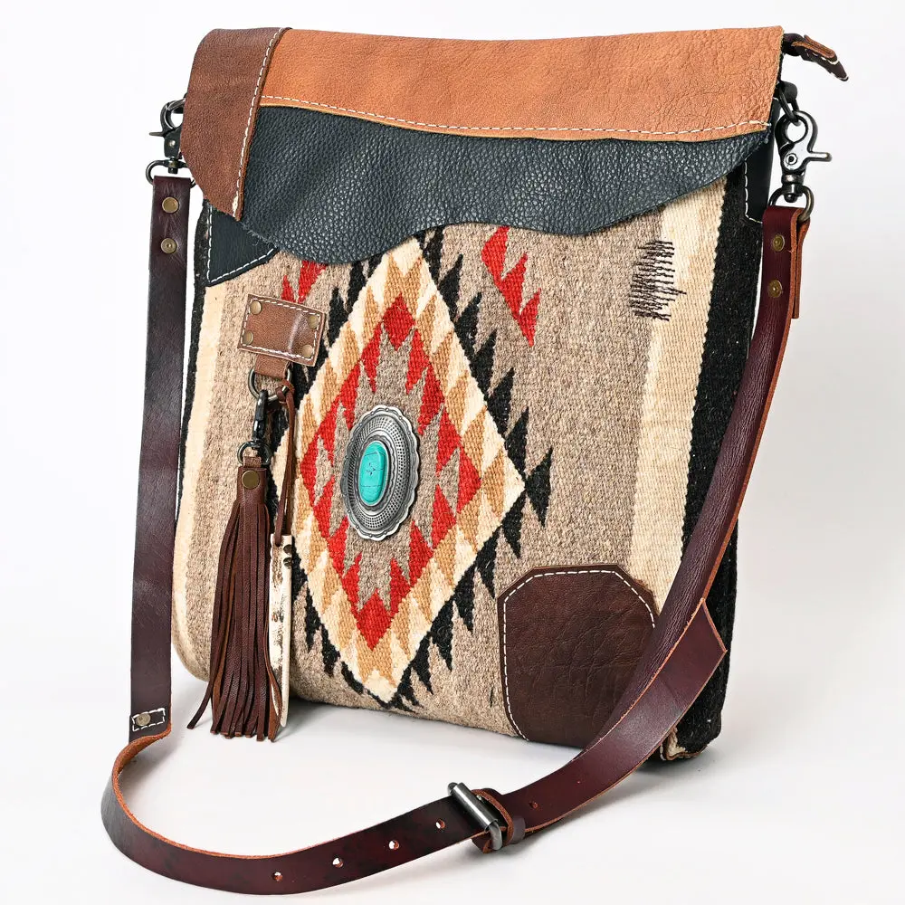 American Darling Leather Crossbody Bag – Saddle Blanket Colorful Design, Fringes, Western Style, Premium Handbag 1