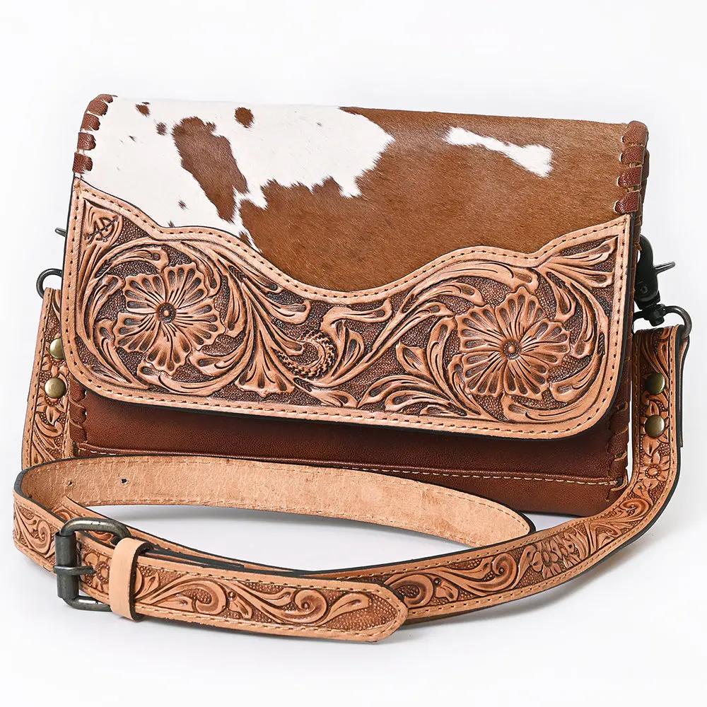 American Darling Hand-Tooled Hair-On Leather Crossbody Bag For Women – Genuine Western Cowhide Purse With Adjustable Strap And Floral Carving 1