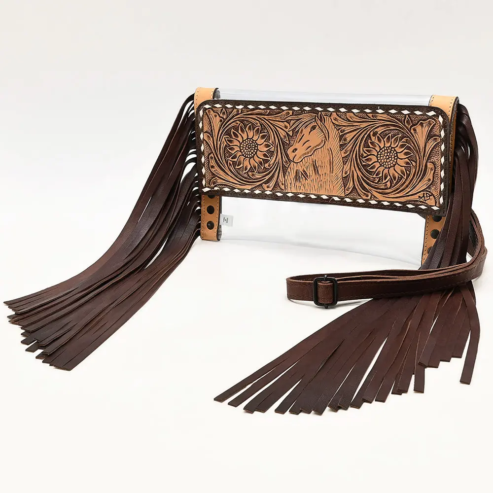 American Darling Clear Bag Hand Tooled Genuine Leather Women Western Handbag Purse 1