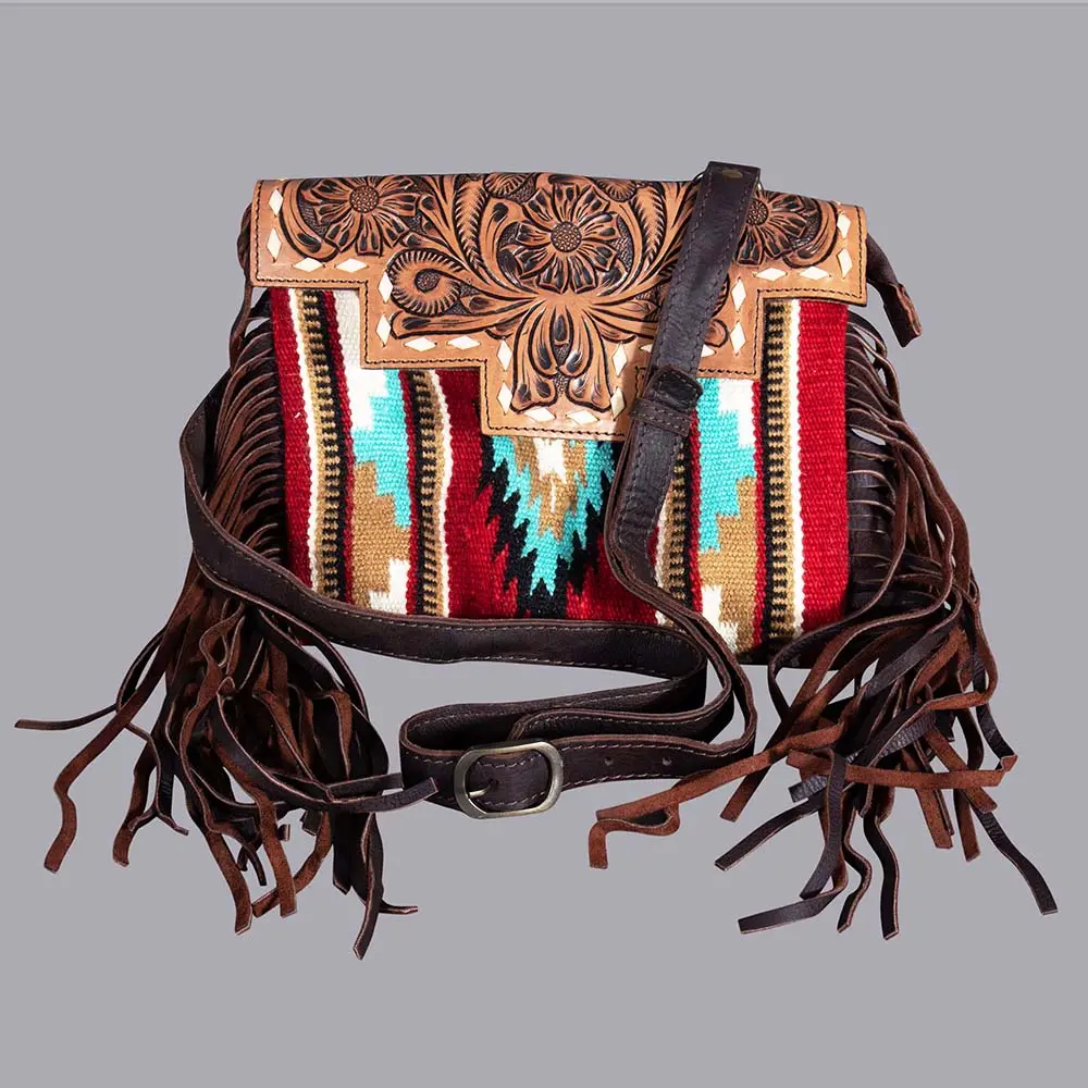 American Darling Floral Women Crossbody Saddle Blanket Genuine Leather Handbag Purse Bag 1