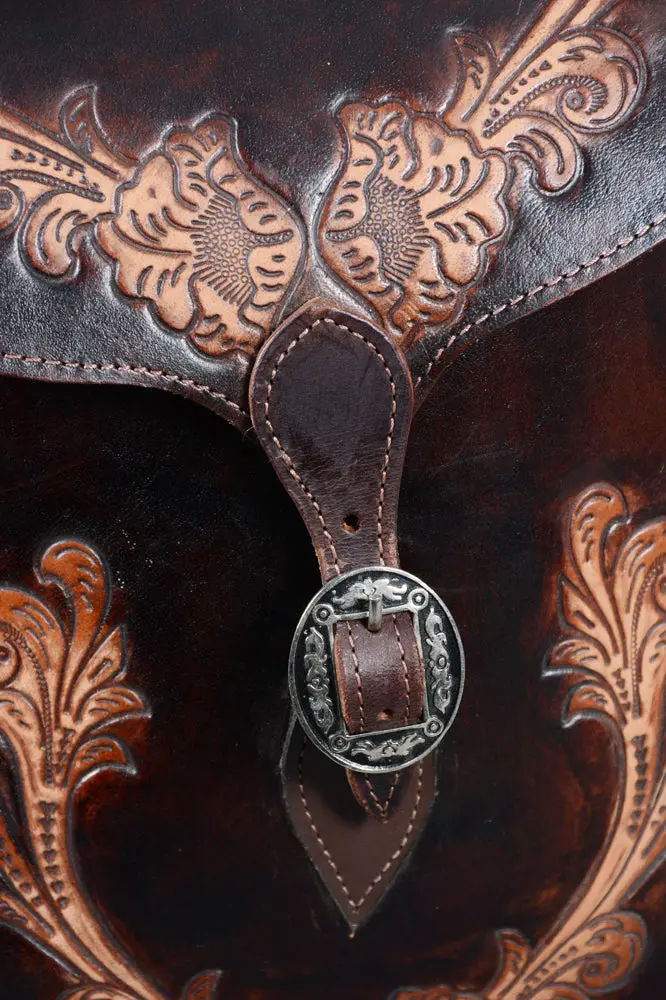 Hilason Soft Leather Horse Saddle Bag Dark Brown | Equestrian Western Adjustable Closure 2