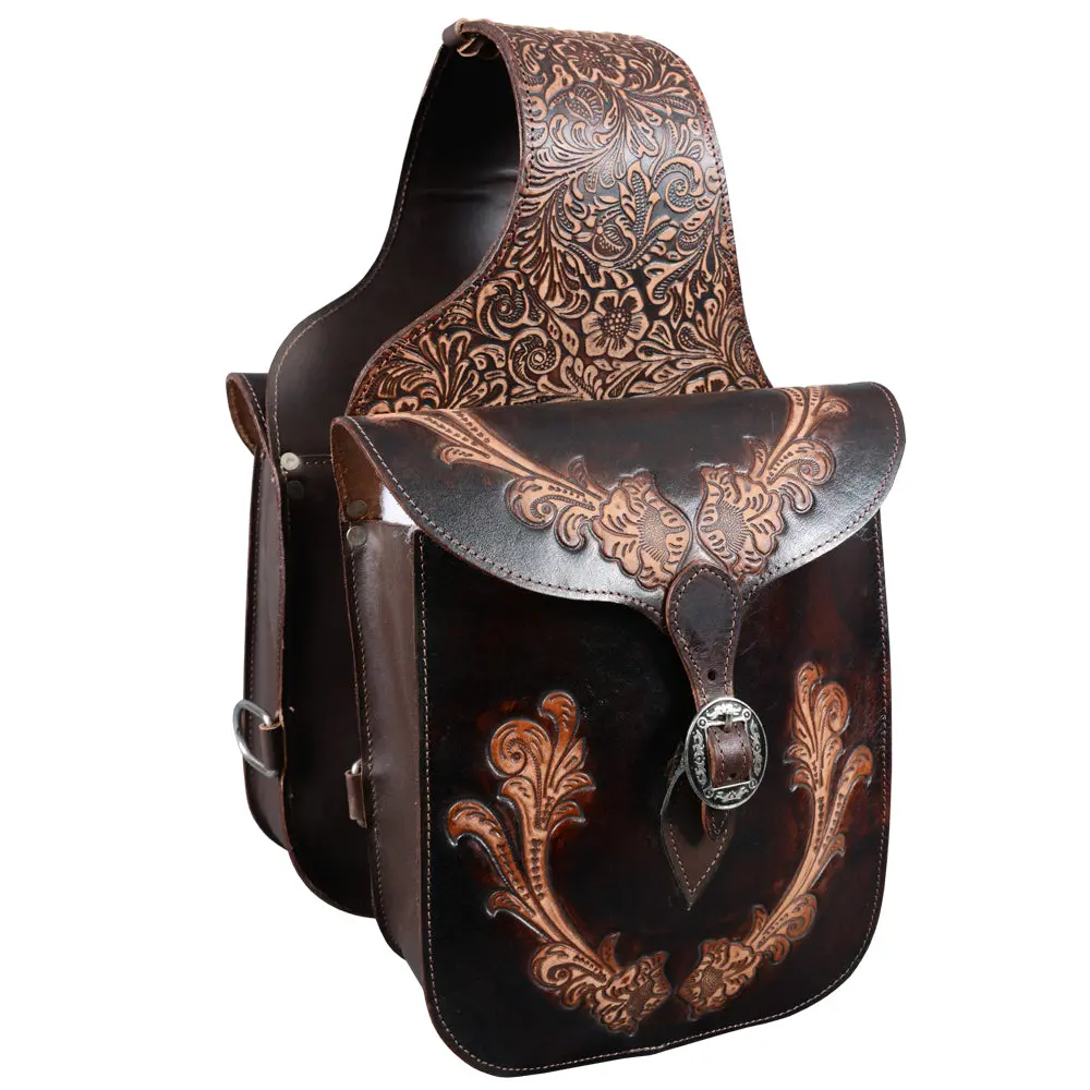 Hilason Soft Leather Horse Saddle Bag Dark Brown | Equestrian Western Adjustable Closure 1