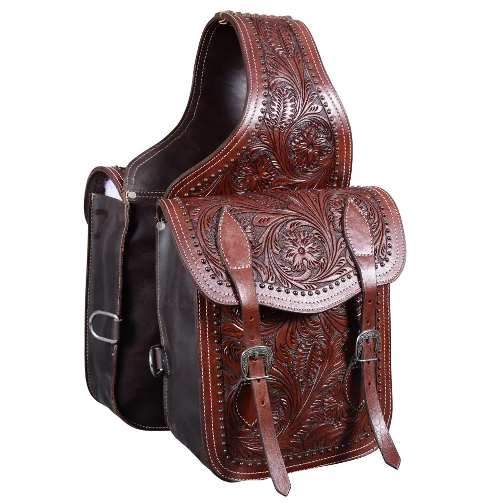 Hilason Soft Leather Horse Saddle Bag Mahogany | Equestrian Western Adjustable Closure 1