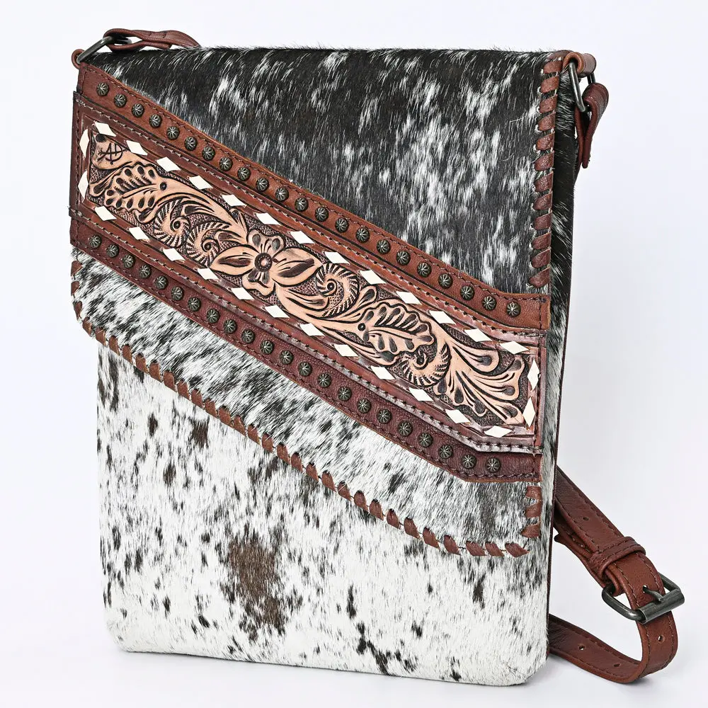 American Darling Hair-On Cowhide Hand-Tooled Crossbody Bag For Women – Genuine Leather Western Purse With Adjustable Strap And Rustic Carving 1