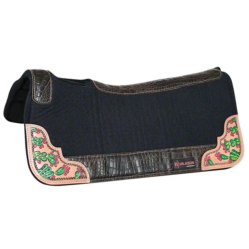Hilason Western Wool Felt Horse Saddle Pad W/ Distressed Wear Leather | For Horses 1