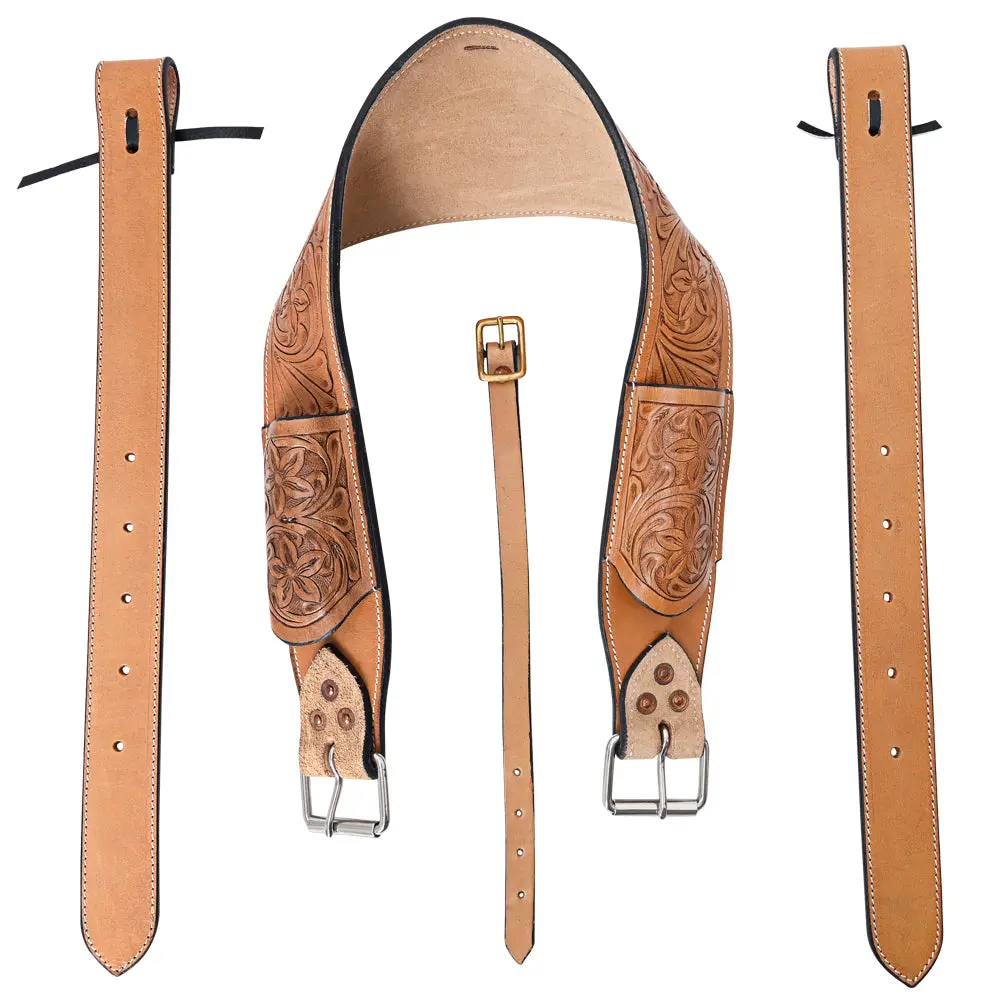 Horse Saddle Flank Cinch Girth Handtooled Leather W/ Billets Antique Tan Comfytack By Hilason 1