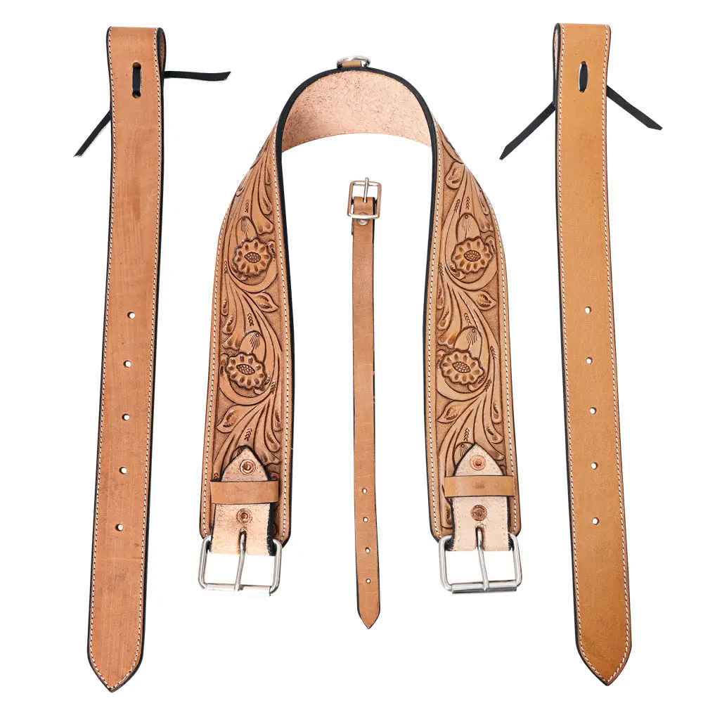 Horse Saddle Flank Cinch Girth Handtooled Leather W/ Billets Antique Tan Comfytack By Hilason 1