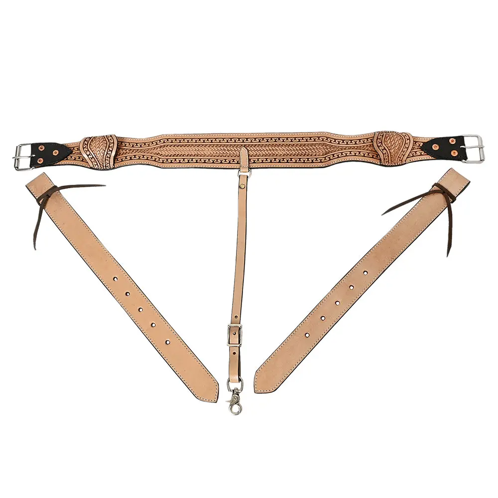 Horse Saddle Flank Cinch Girth Handtooled Leather W/ Billets Antique Tan Comfytack By Hilason 1