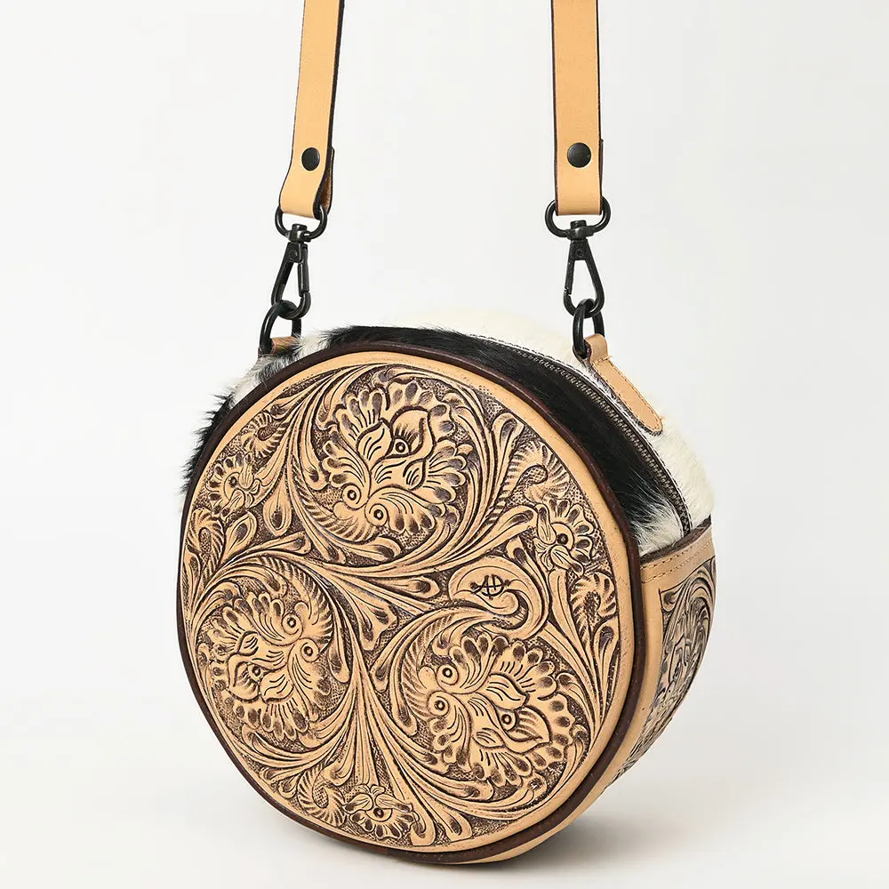 American Darling Canteen Bag Hand Tooled Hair On Genuine Leather Western Women | Handbag Purse 1