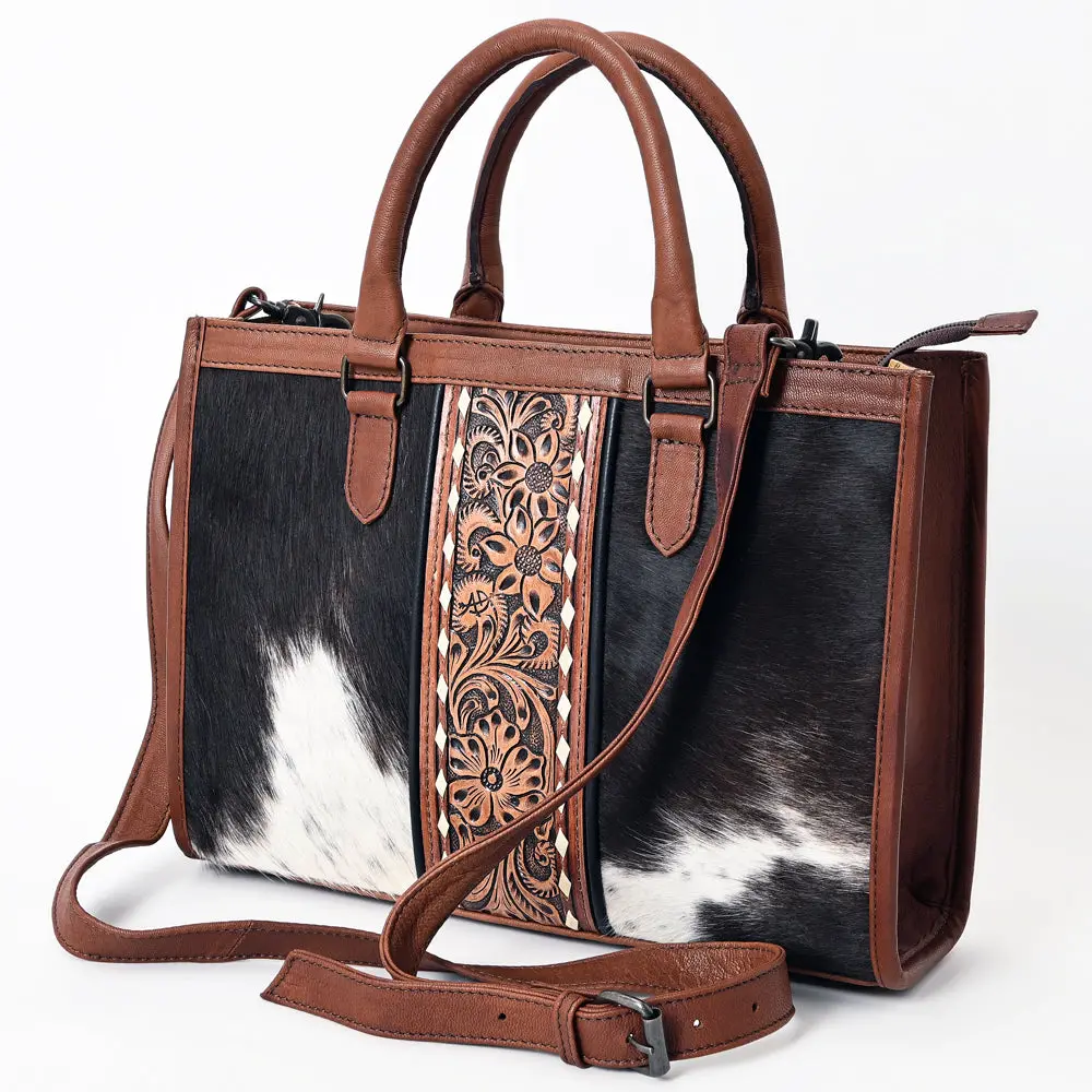 American Darling Hair-On Cowhide Tote Bag – Genuine Leather Western Purse With Hand-Tooled Floral Panel, Dual Handles, And Adjustable Strap 1
