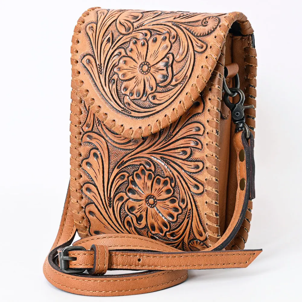 American Darling Western Leather Cell Phone Holder – Genuine Hand-Tooled Floral Design, Adjustable Strap, And Compact Crossbody Style 1
