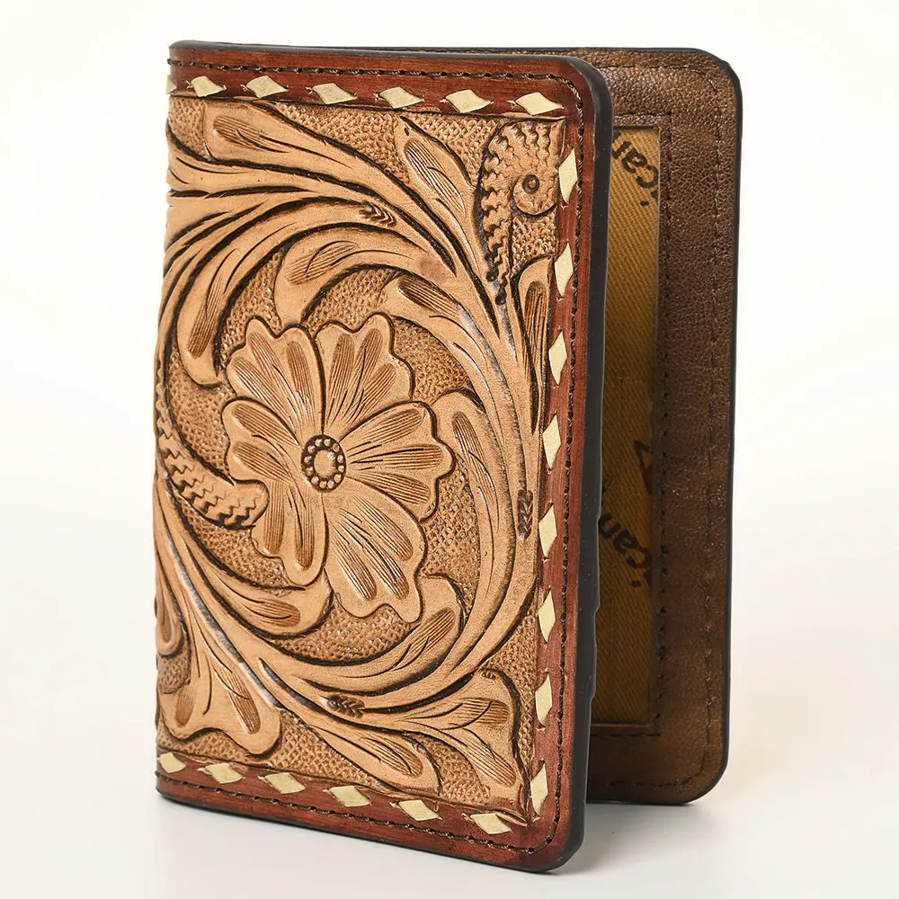 American Darling Hand-Tooled Leather Wallet Purse, Genuine Leather Floral Carved Card Holder , Compact Western Card Case 1