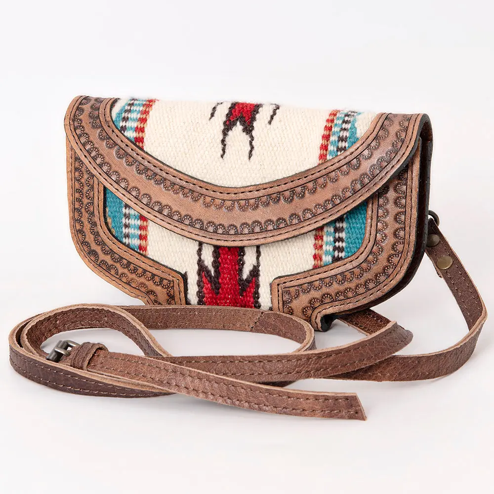 American Darling Wallet Hand Bag, Woven Saddle Blanket Detail, Genuine Leather Western Clutch With Crossbody Strap And Multi-Pocket Interior 1