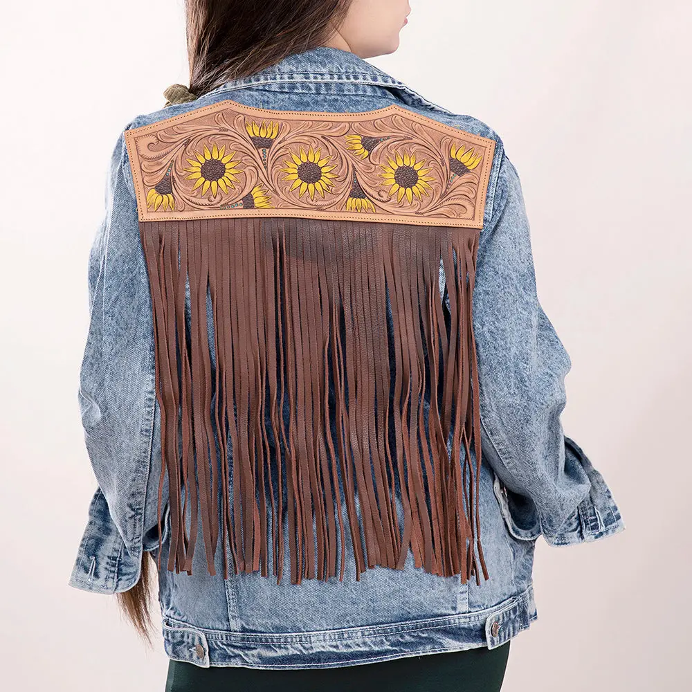 American Darling Genuine Leather Hand Tooled Carved Women 100% Cotton Denim Jacket Dress Ladies Girl | Shirt For 1