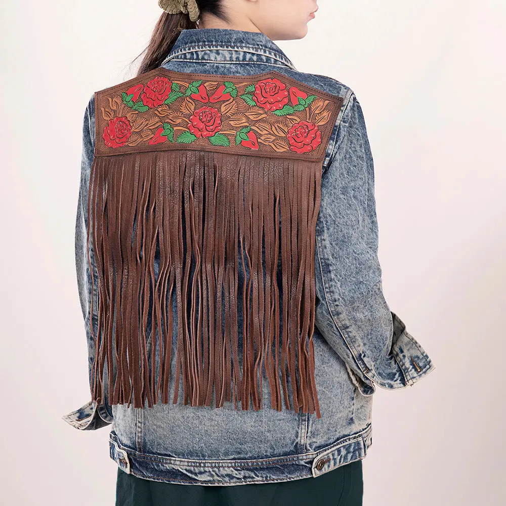 American Darling Genuine Leather Hand Tooled Carved Women 100% Cotton Denim Jacket Dress Ladies Girl | Shirt For 1