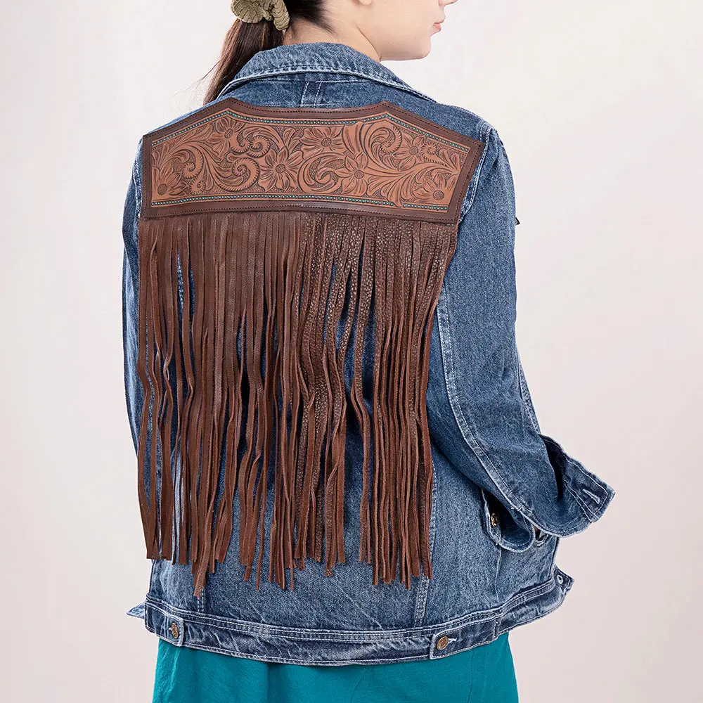 American Darling Genuine Leather Hand Tooled Carved Women 100% Cotton Denim Jacket Dress Ladies Girl | Shirt For 1