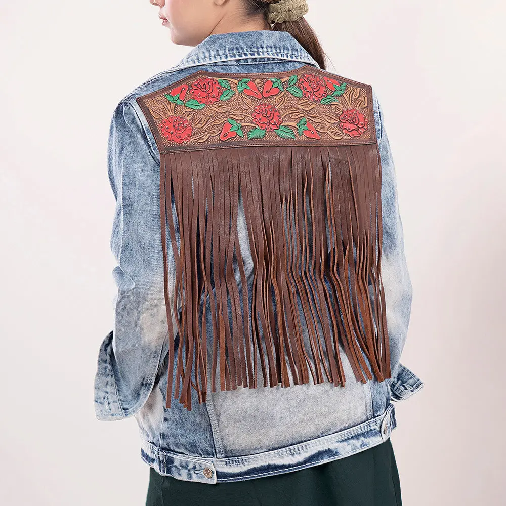 American Darling Genuine Leather Hand Tooled Carved Women 100% Cotton Denim Jacket Dress Ladies Girl | Shirt For 1