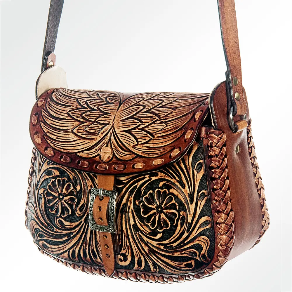 American Darling Messenger Bag Hand Tooled Genuine Leather Western Purse With Braided Trim And Ykk Zipper For Women 1
