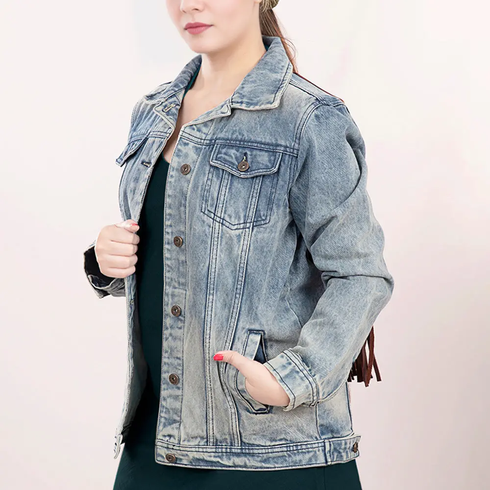 American Darling Genuine Leather Hand Tooled Carved Women 100% Cotton Denim Jacket Dress Ladies Girl | Shirt For 5